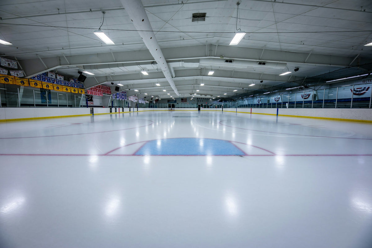 An empty indoor hockey rink