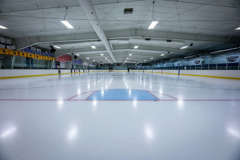 An empty indoor hockey rink