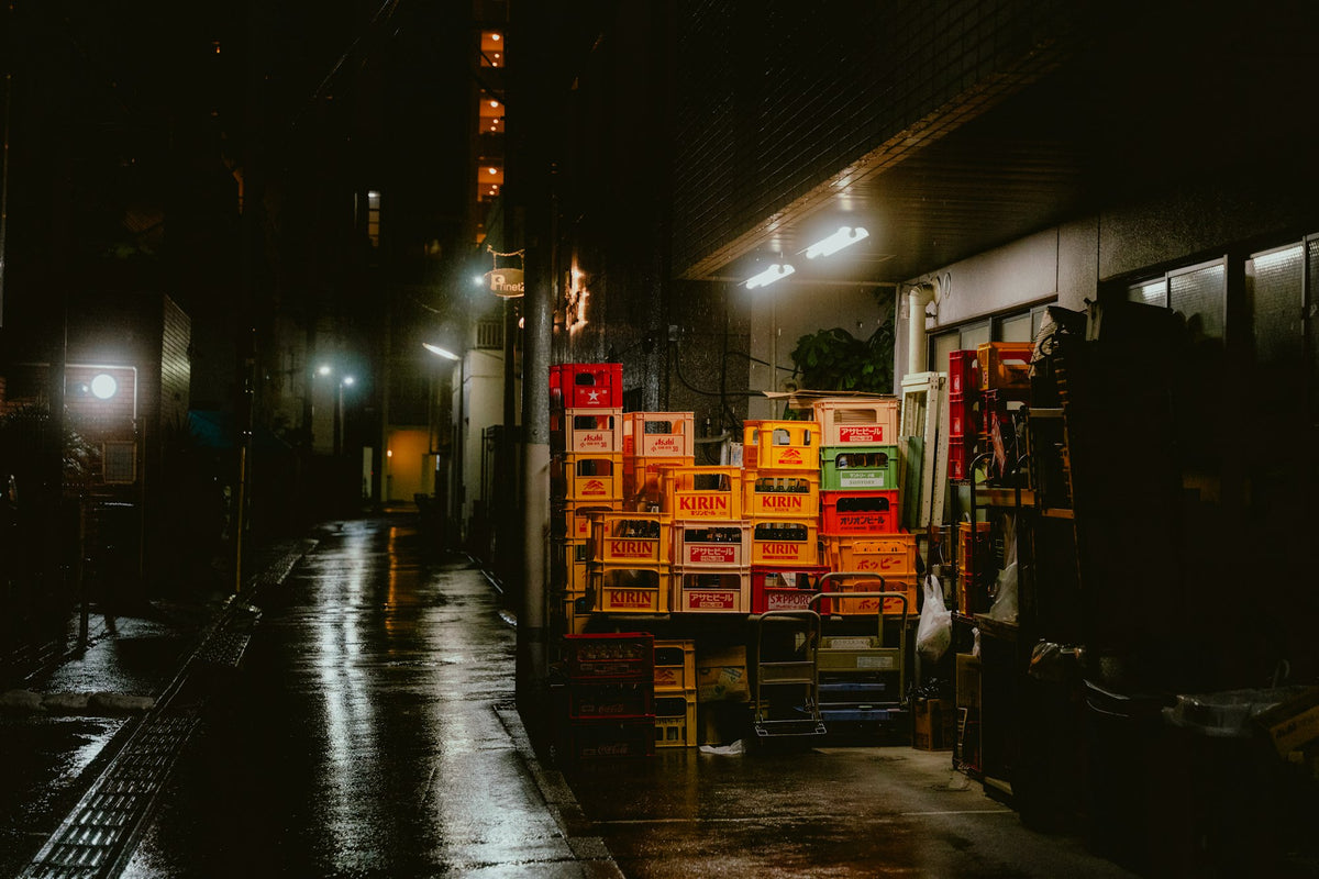A wet alleyway at night